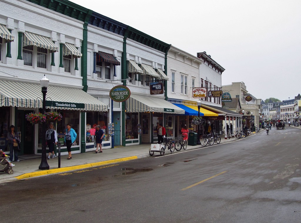A scenic view of a street on Mackinac Island.
